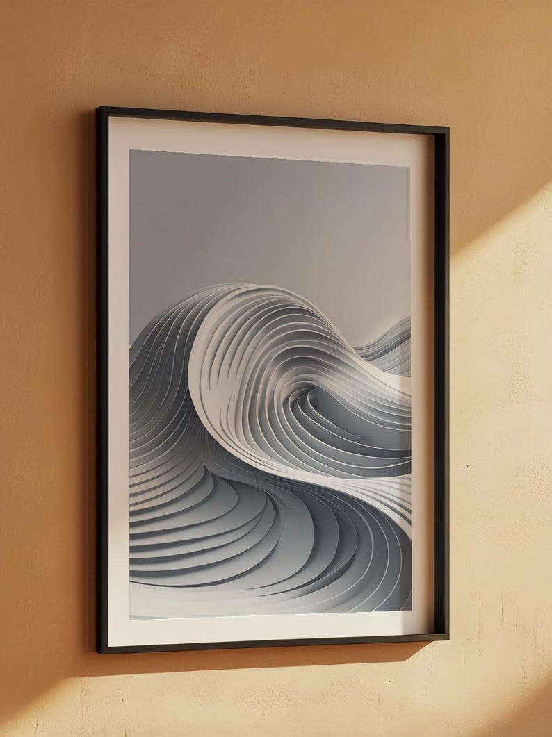 Abstract Wave Art | Modern Gray Flowing Lines Poster | Minimalist Print afbeelding 7