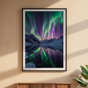 Aurora Lake Reflection | Northern Lights Mountain Landscape | Magical Night Bild 6
