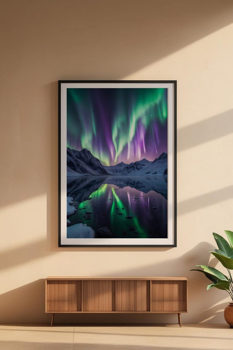 Aurora Lake Reflection | Northern Lights Mountain Landscape | Magical Night Bild 6