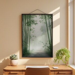 Bamboo Forest Path | Japanese Zen Minimalist Poster | Nature Wall Art Bild 1