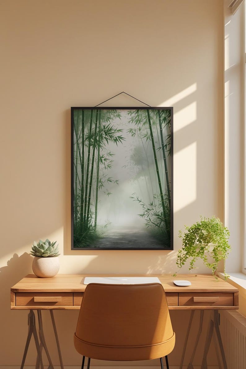 Bamboo Forest Path | Japanese Zen Minimalist Poster | Nature Wall Art Bild 1