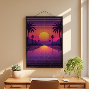 Poster coucher de soleil Vaporwave | Décoration murale palmiers néon image 4