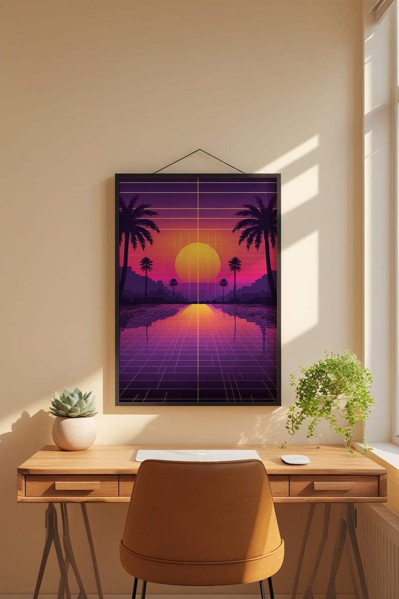 Poster coucher de soleil Vaporwave | Décoration murale palmiers néon image 4