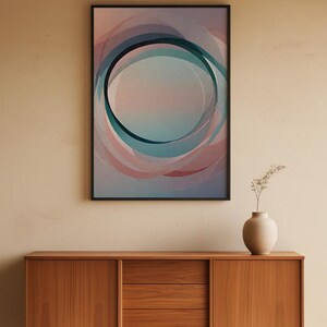 Arte circular abstracto / Impresión geométrica moderna / Póster verde azulado imagen 5