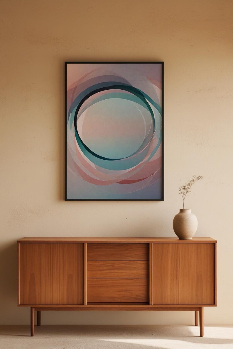 Arte circular abstracto / Impresión geométrica moderna / Póster verde azulado imagen 5