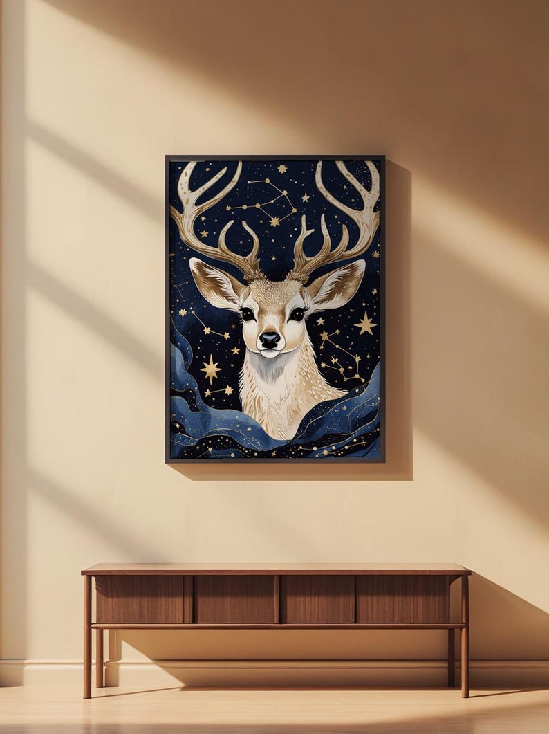 Cosmic Deer Antlers | Celestial Wildlife Art | Magical Nature Poster imagen 2