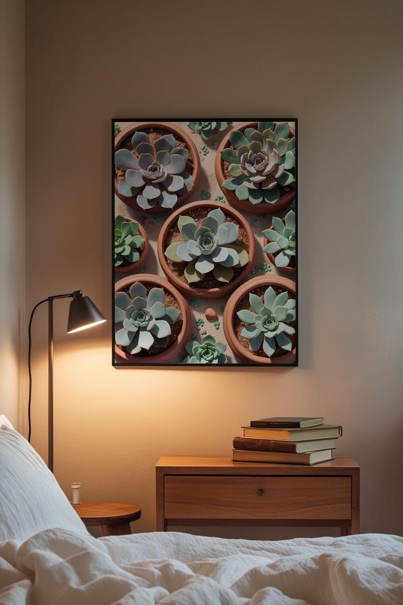 Succulent Garden Top View | Botanical Plant Art | Minimalist Terrarium image 8
