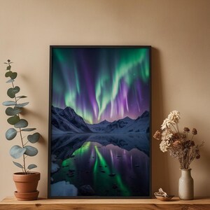 Aurora Lake Reflection | Northern Lights Mountain Landscape | Magical Night Bild 4