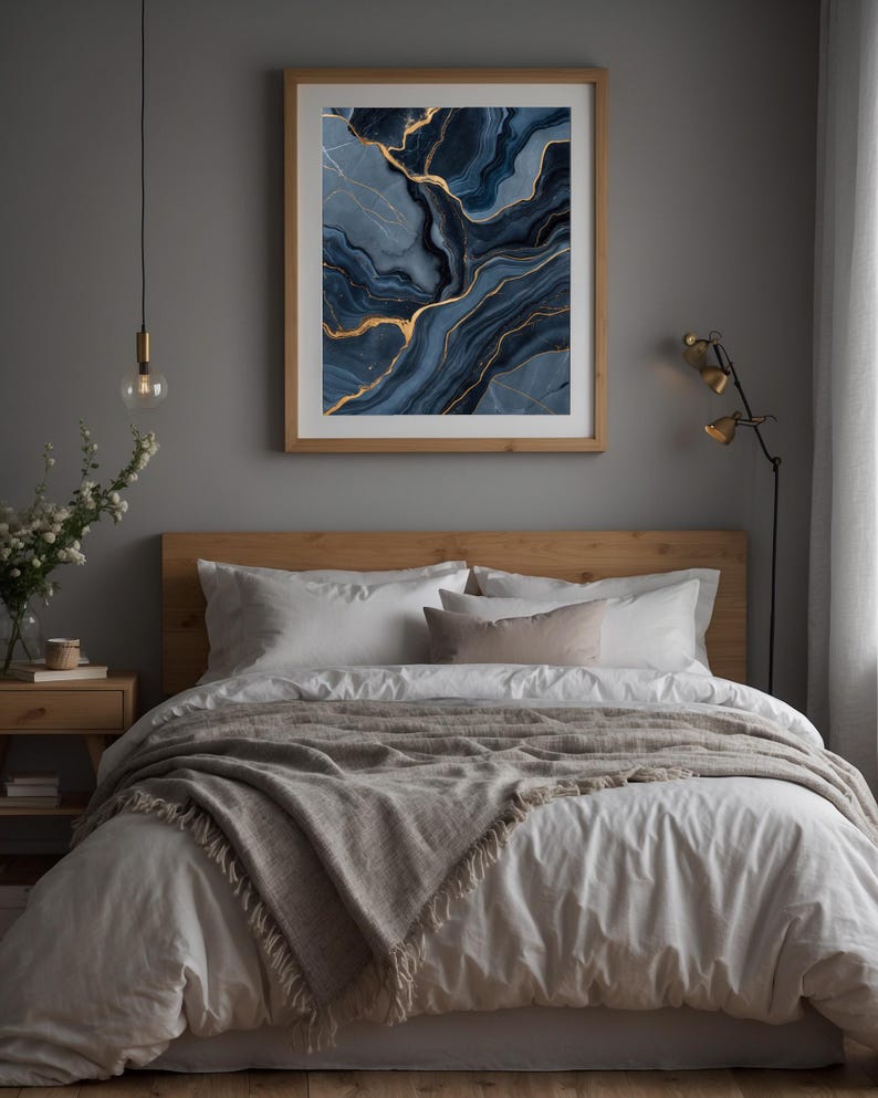Marble Abstract Art | Luxury Slate Blue Poster | Modern Home Decor image 4