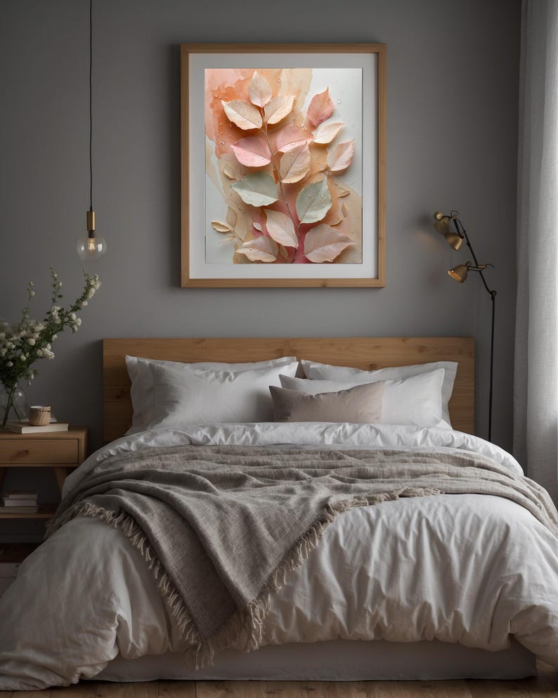 Hojas botánicas color melocotón / Póster romántico de naturaleza / Arte rural imagen 5