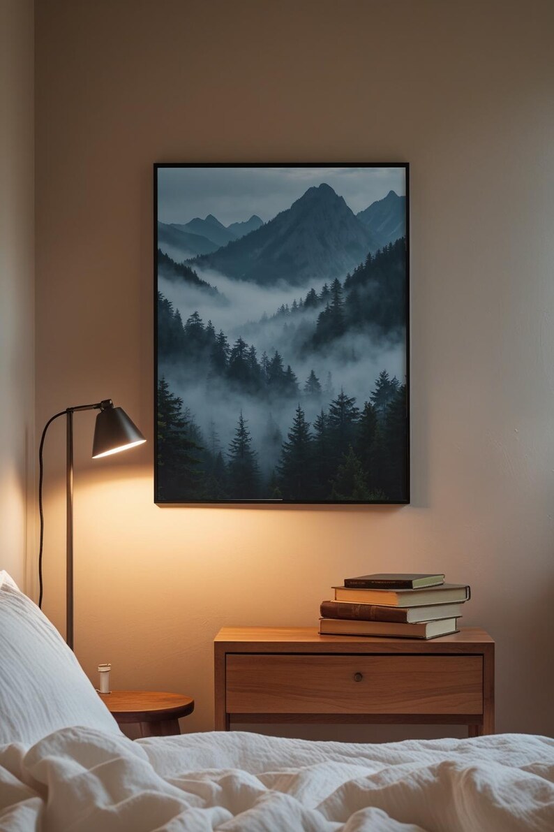 Misty Mountain Forest | Dramatic Nature Poster | Moody Landscape Art image 3