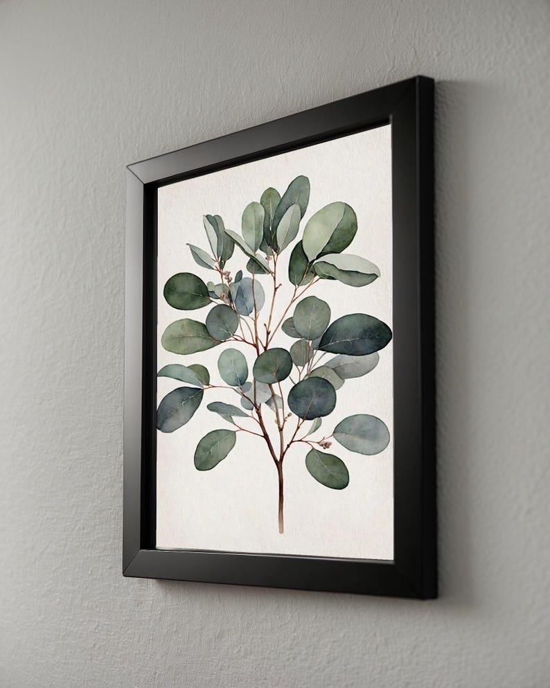 Arte de rama de eucalipto / Impresión botánica en acuarela / Decoración minimalista imagen 8