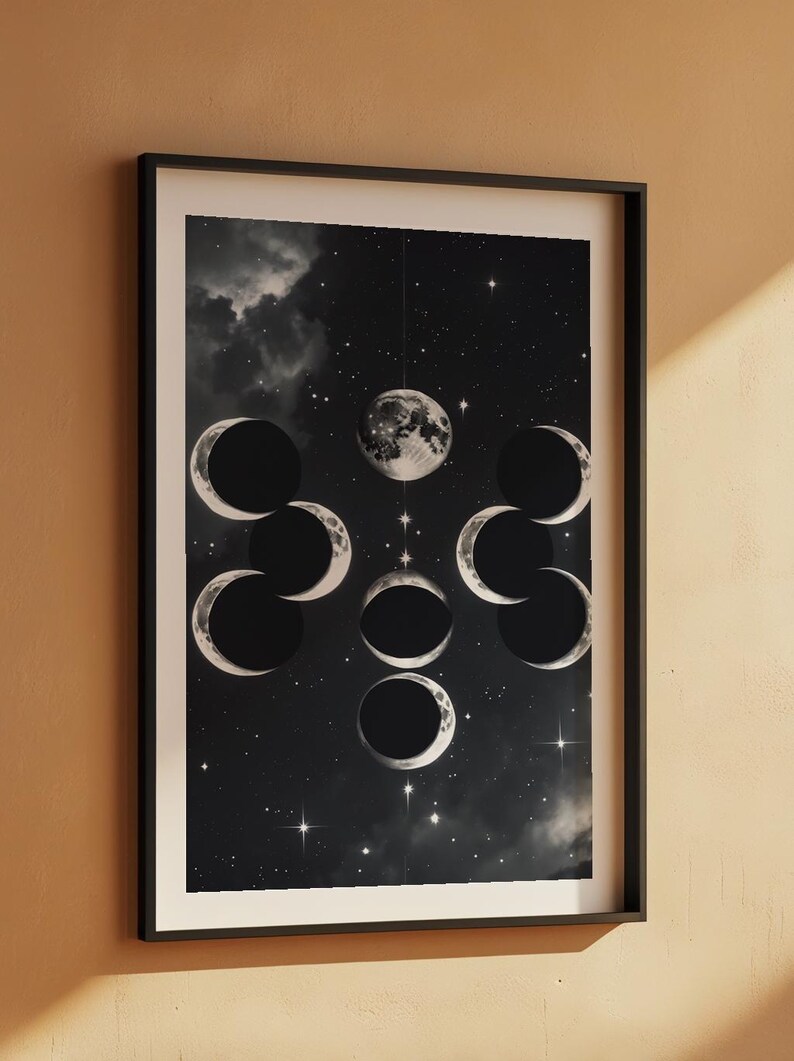 Arte de eclipse lunar / Póster de fases lunares / Decoración de pared astronómica imagen 7