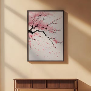 Cherry Blossom Art | Japanese Sakura Poster | Pink Zen Wall Decor image 2