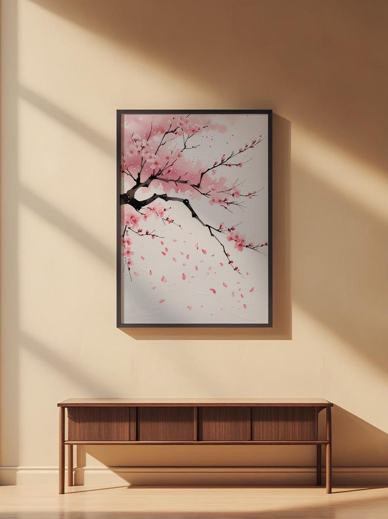 Cherry Blossom Art | Japanese Sakura Poster | Pink Zen Wall Decor image 2
