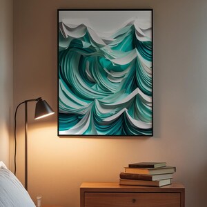 Layered Ocean Waves | Paper Cut Art | Turquoise Abstract Coastal zdjęcie 3
