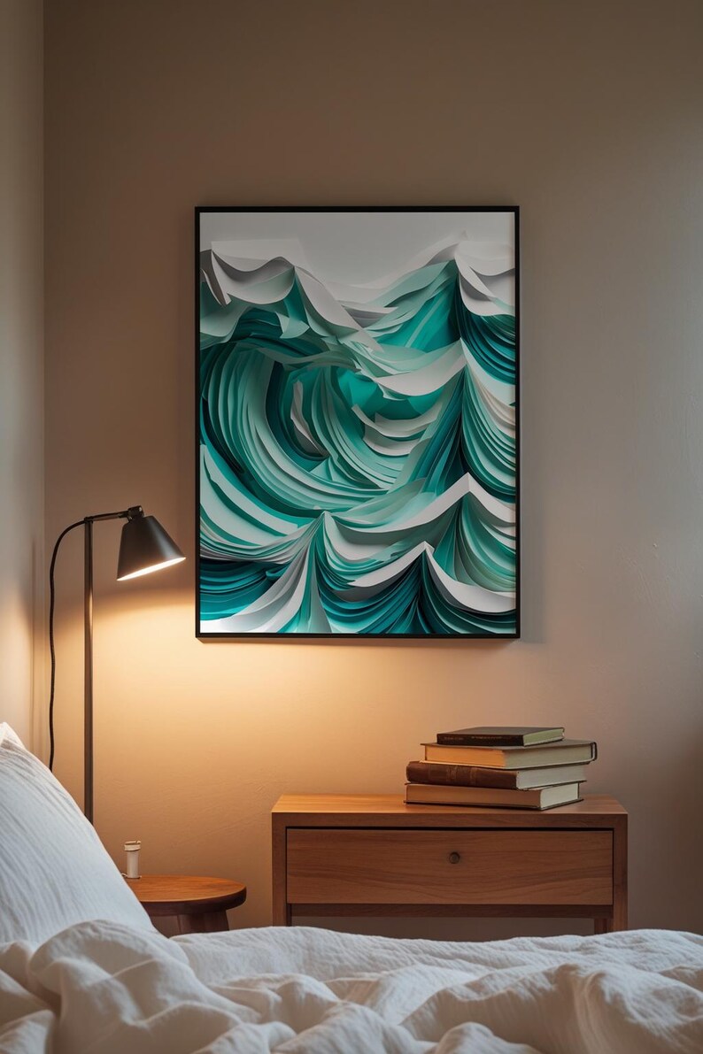 Layered Ocean Waves | Paper Cut Art | Turquoise Abstract Coastal zdjęcie 3