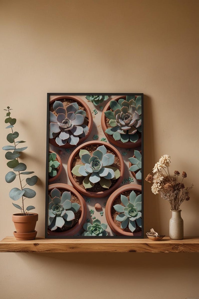 Succulent Garden Top View | Botanical Plant Art | Minimalist Terrarium image 3