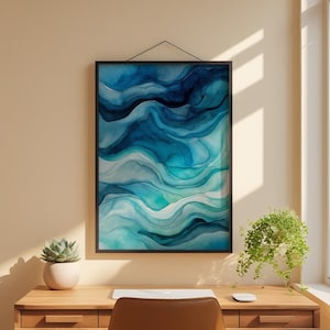 Póster de degradado oceánico / Impresión artística abstracta de agua imagen 1