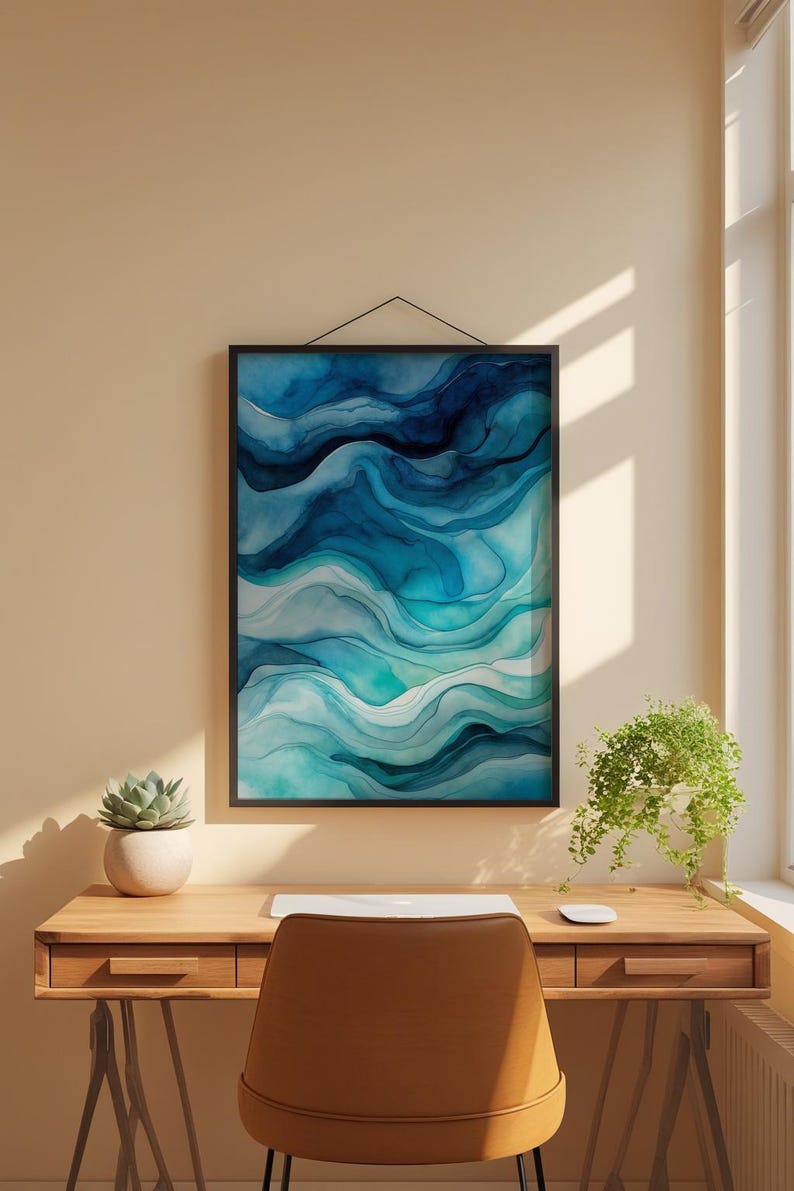 Póster de degradado oceánico / Impresión artística abstracta de agua imagen 1