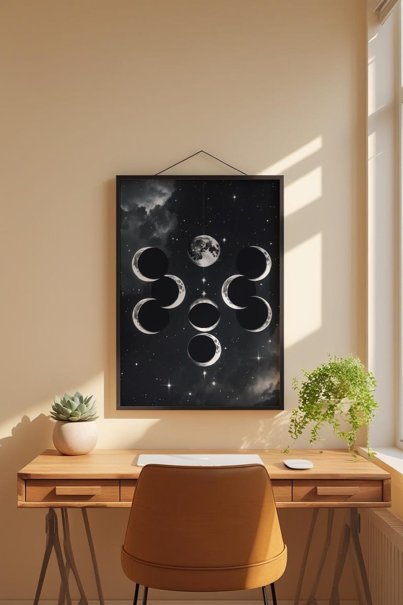 Arte de eclipse lunar / Póster de fases lunares / Decoración de pared astronómica imagen 1