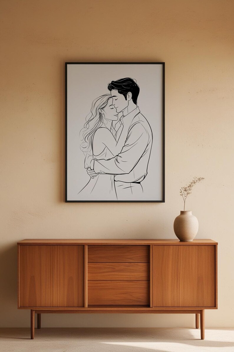Valentine Wall Art | Romantic Line Art Poster | Couple Embrace Print Bild 5