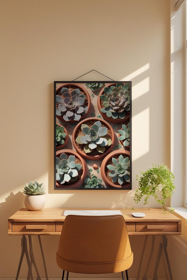 Succulent Garden Top View | Botanical Plant Art | Minimalist Terrarium image 1