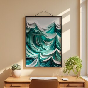 Layered Ocean Waves | Paper Cut Art | Turquoise Abstract Coastal zdjęcie 1