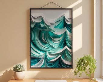 Olas oceánicas en capas / Arte de papel recortado / Abstracto costero turquesa