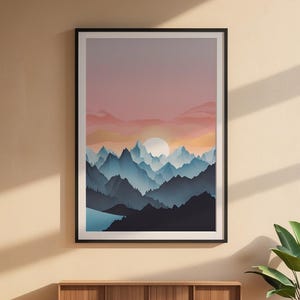 Póster de amanecer en la montaña / pico alpino / Arte de paisaje natural imagen 6