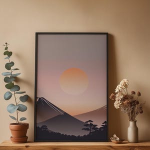 Impression Mont Fuji | Art mural zen japonais | Décoration heure dorée image 4