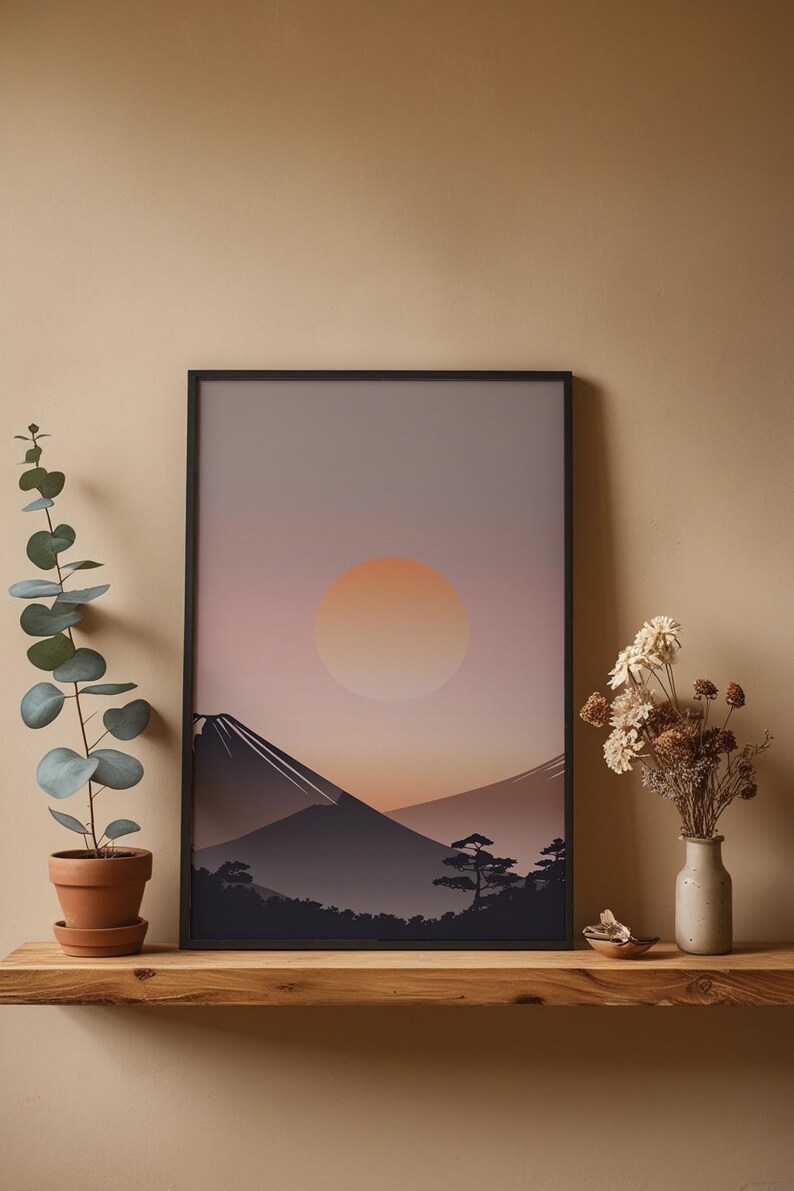 Impression Mont Fuji | Art mural zen japonais | Décoration heure dorée image 4