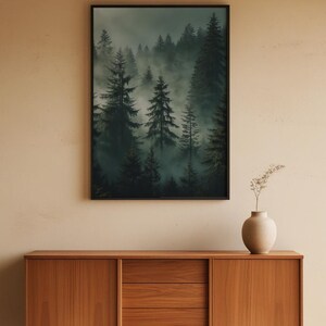 Misty Forest Poster | Atmospheric Pine Trees Art image 5