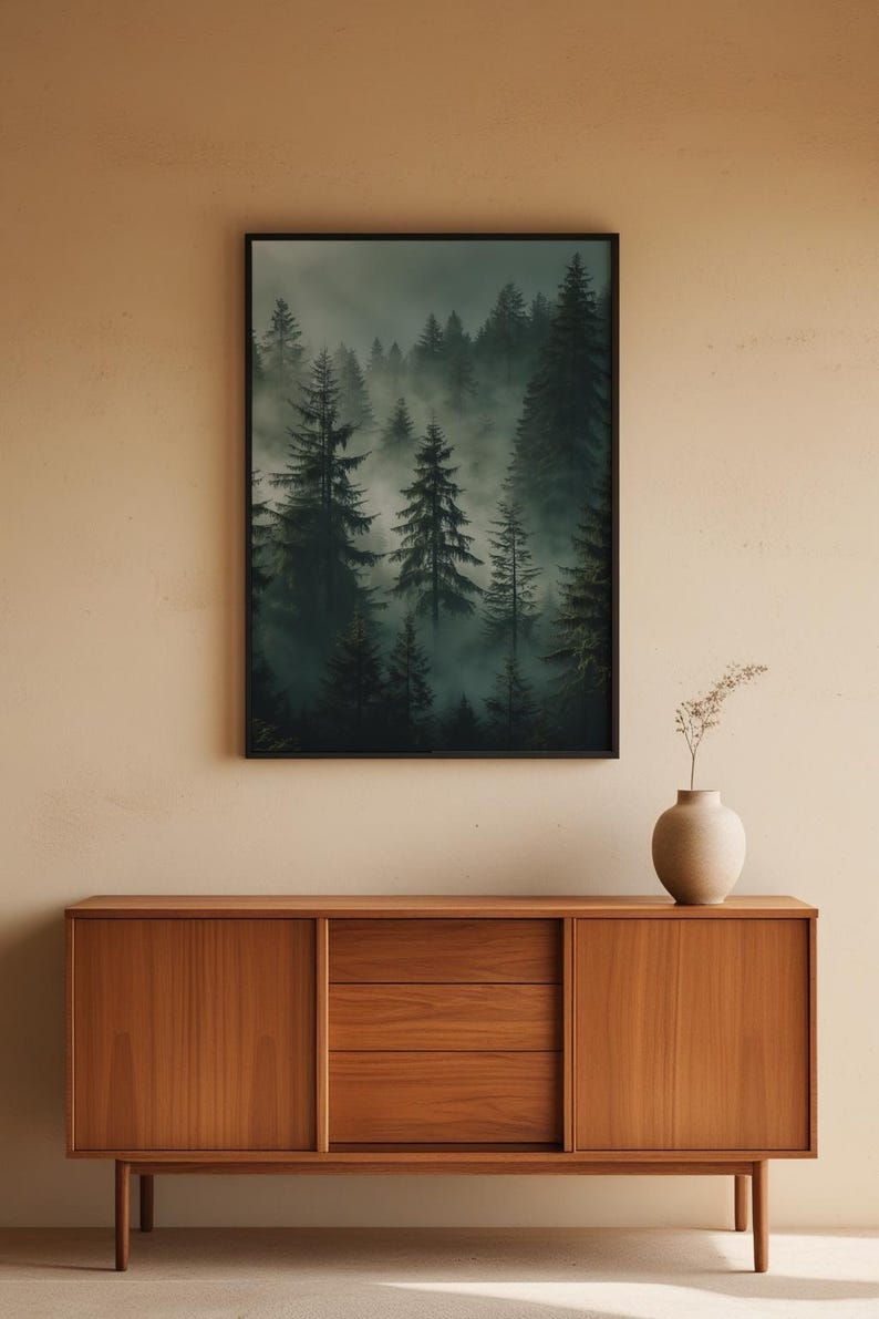 Misty Forest Poster | Atmospheric Pine Trees Art image 5