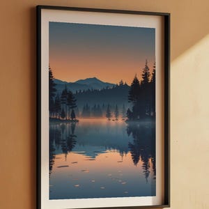 Twilight Lake Reflection | Peaceful Nature Poster | Golden Hour Landscape image 5