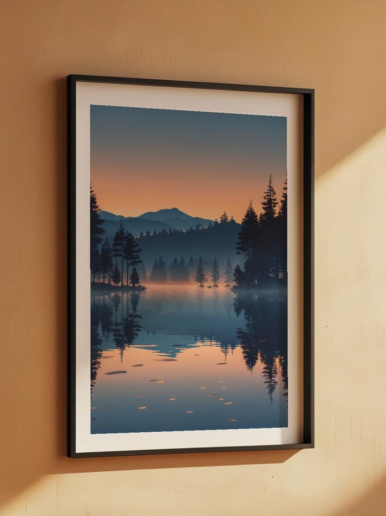 Twilight Lake Reflection | Peaceful Nature Poster | Golden Hour Landscape image 5