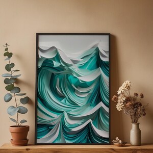 Layered Ocean Waves | Paper Cut Art | Turquoise Abstract Coastal zdjęcie 4