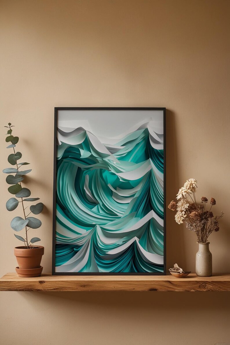 Layered Ocean Waves | Paper Cut Art | Turquoise Abstract Coastal zdjęcie 4