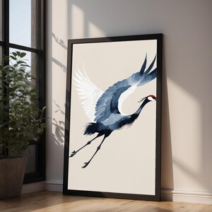 Ink Crane Flight | Japanese Minimalist Bird Art | Zen Wall Decor Bild 9