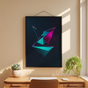 Neon Geometric Art | Modern Abstract Triangle Poster image 9