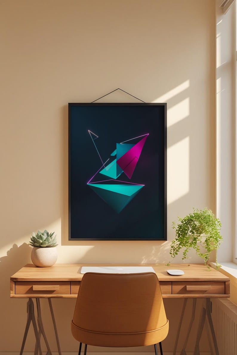 Neon Geometric Art | Modern Abstract Triangle Poster image 9