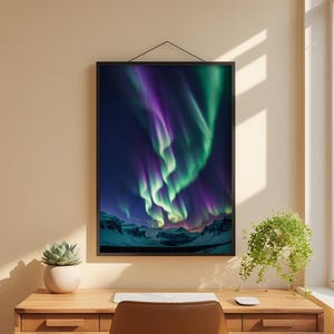 Aurore boréale | Affiche d'aurores boréales | Art mural ciel nocturne magique image 1