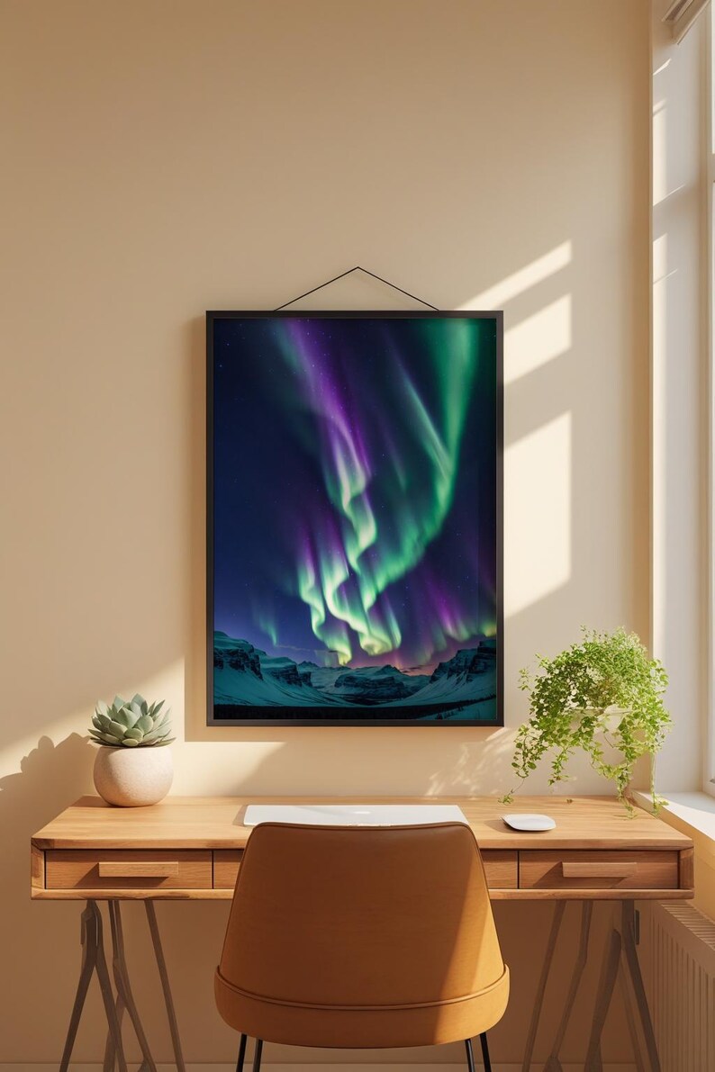 Aurore boréale | Affiche d'aurores boréales | Art mural ciel nocturne magique image 1