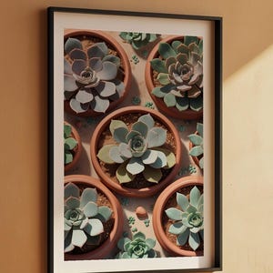 Succulent Garden Top View | Botanical Plant Art | Minimalist Terrarium image 5
