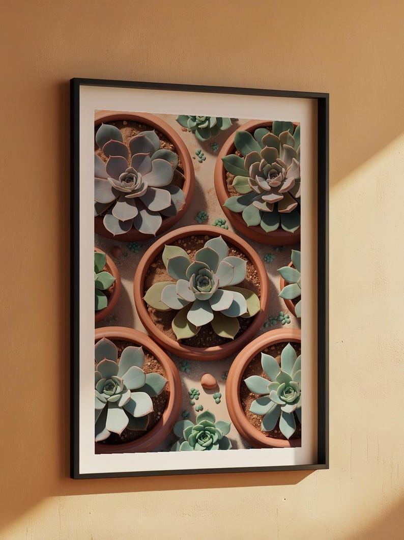 Succulent Garden Top View | Botanical Plant Art | Minimalist Terrarium image 5
