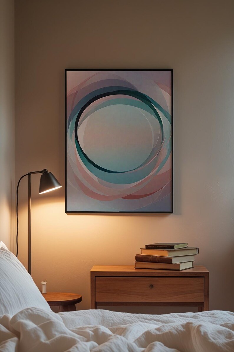 Arte circular abstracto / Impresión geométrica moderna / Póster verde azulado imagen 3