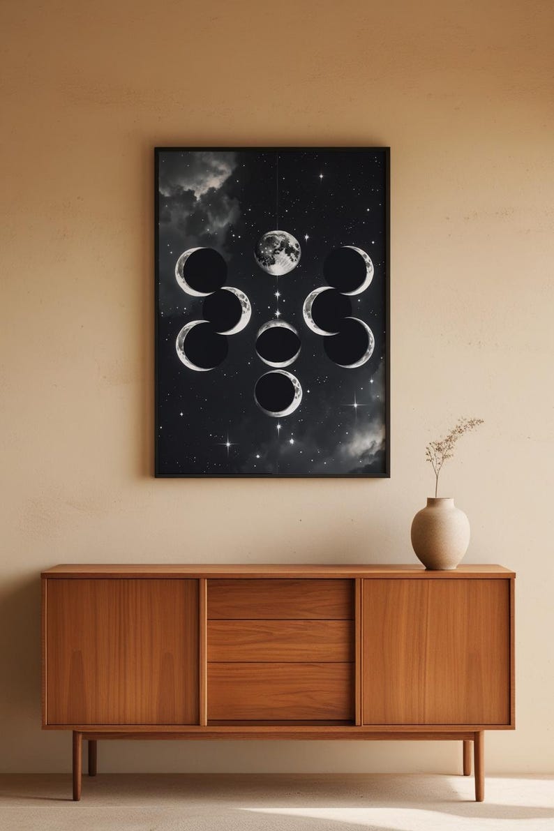 Arte de eclipse lunar / Póster de fases lunares / Decoración de pared astronómica imagen 5