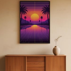 Poster coucher de soleil Vaporwave | Décoration murale palmiers néon image 5