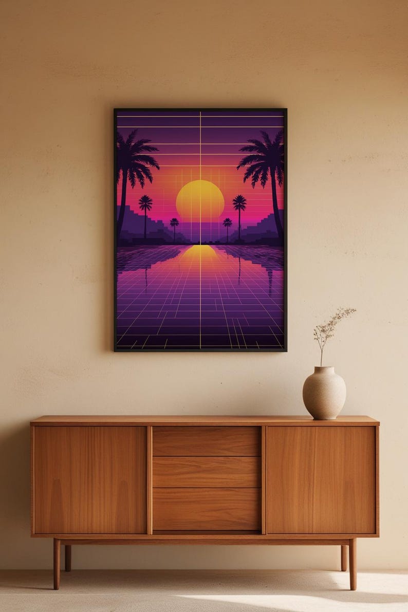 Poster coucher de soleil Vaporwave | Décoration murale palmiers néon image 5