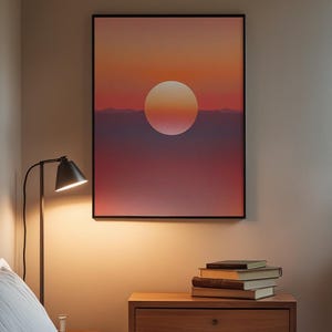 Sunset landscape art | Minimalist sun poster | Modern wall decor imagem 3